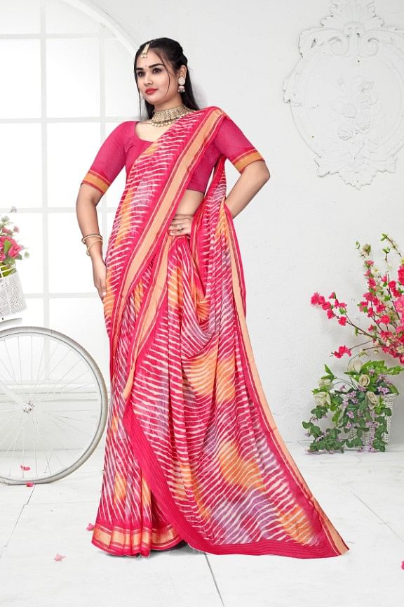 Authenzaa Women Leheriya Saree ASWS168 Carrot