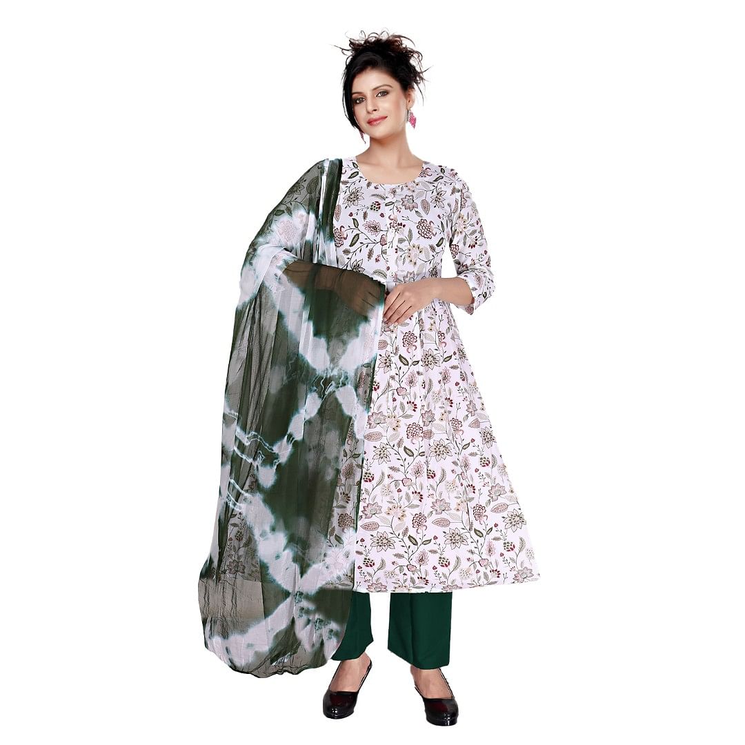 Authenzaa Women 3 Pcs Kurti Set KDKS006 White 