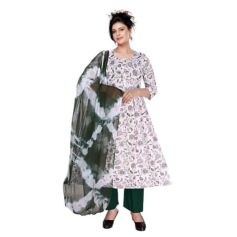 Authenzaa Women 3 Pcs Kurti Set KDKS006 White 
