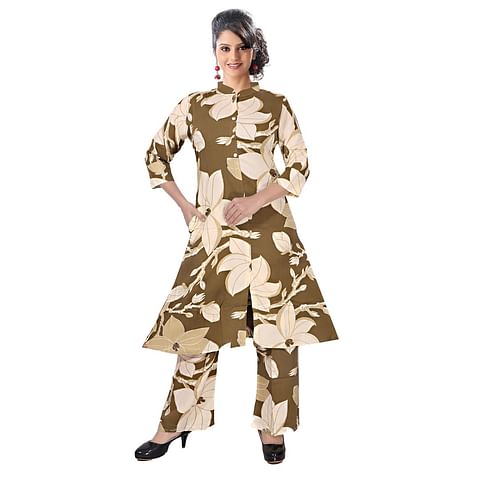 Authenzaa Women Kurti KDKT009 Cream Brown 