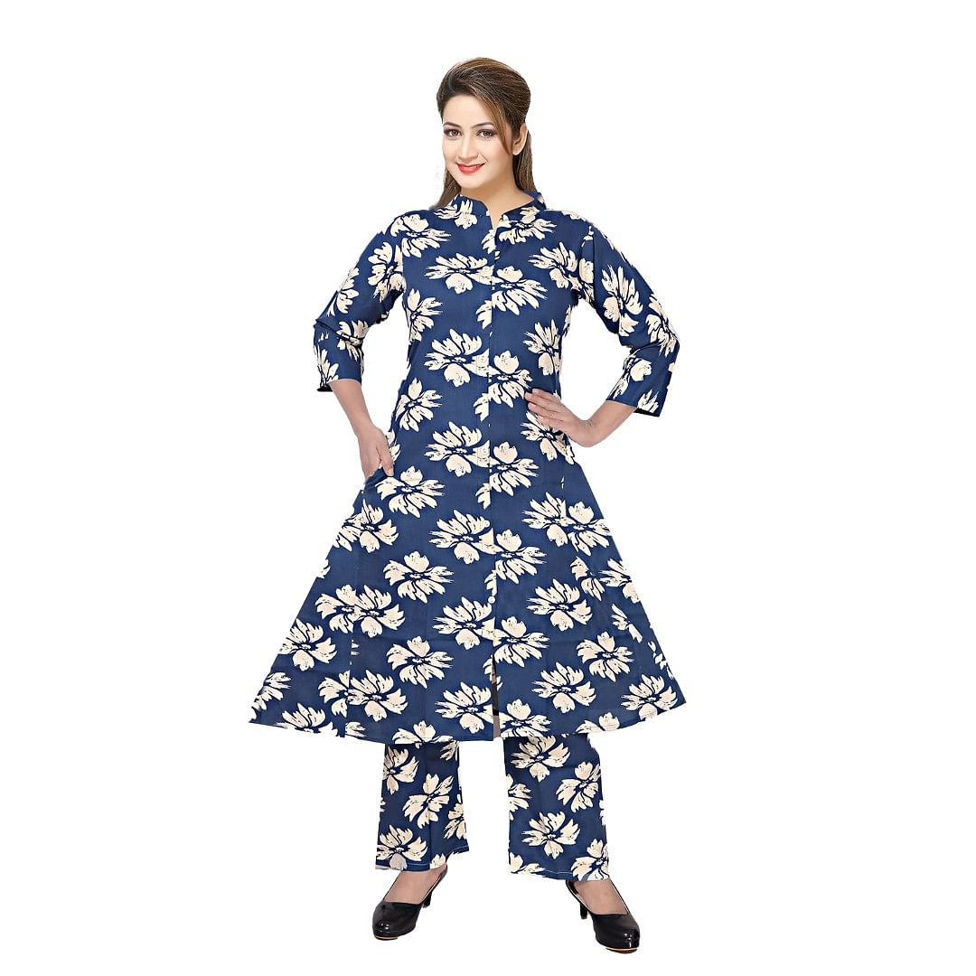 Authenzaa Women Kurti KDKT011 White Navy 