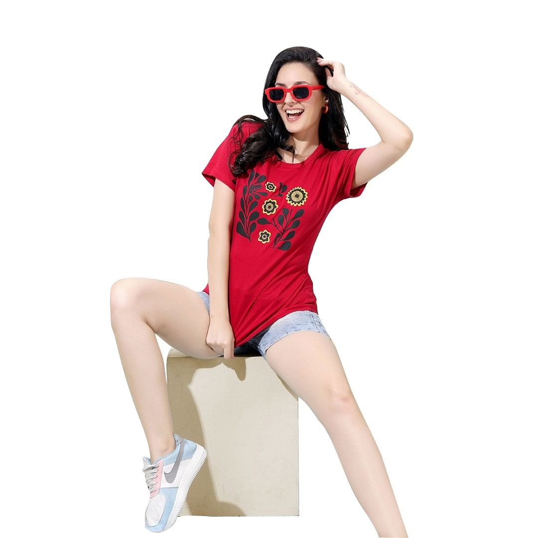 Authenzaa Women T-Shirt ACWTS042 Red 