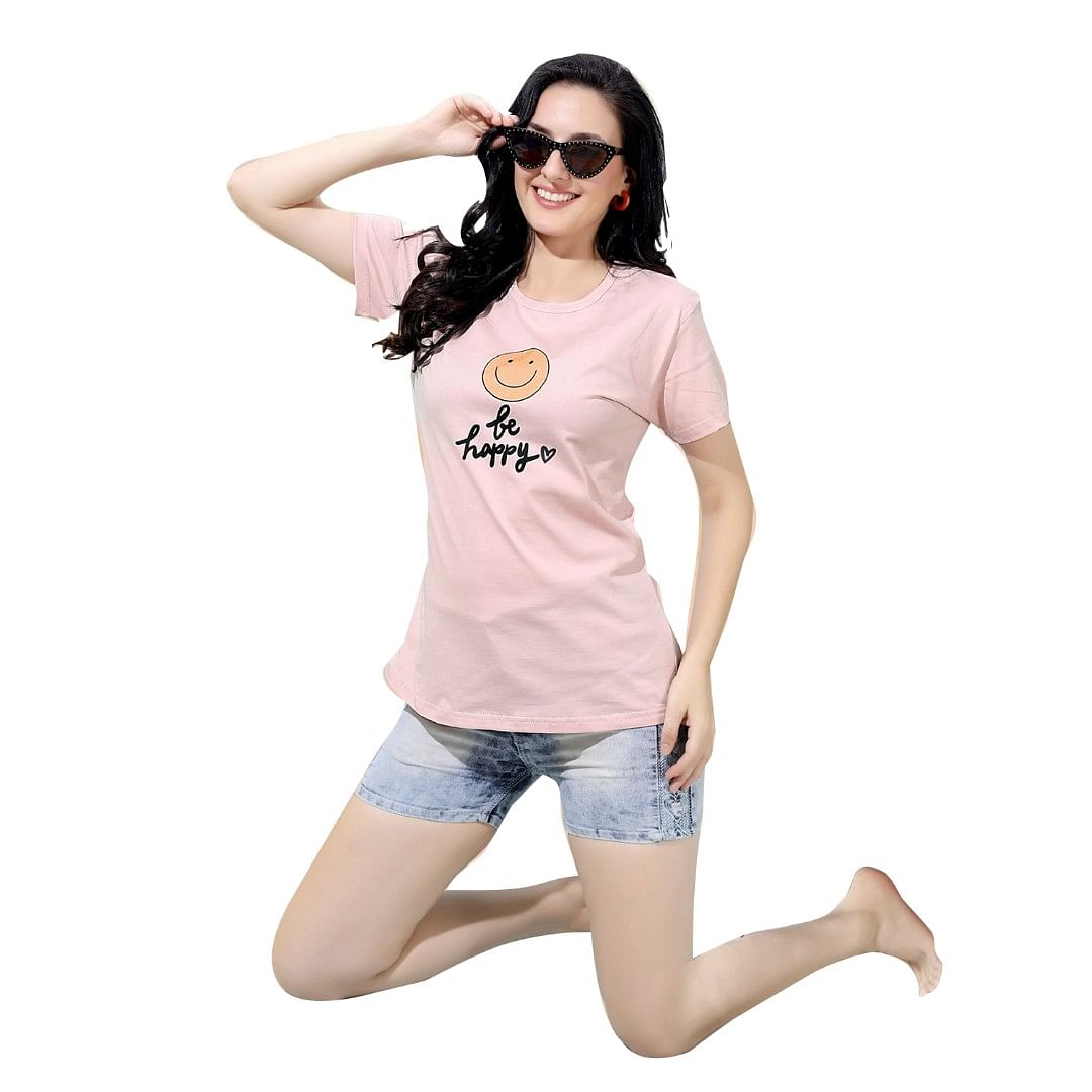 Authenzaa Women T-Shirt  ACWTS043 Peach 