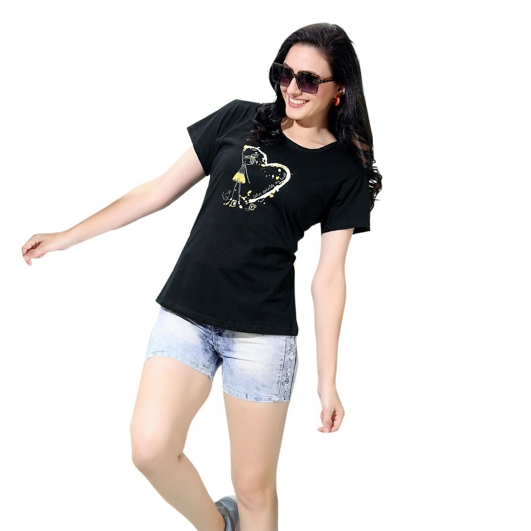 Authenzaa Women T-Shirt  ACWTS045 Black 