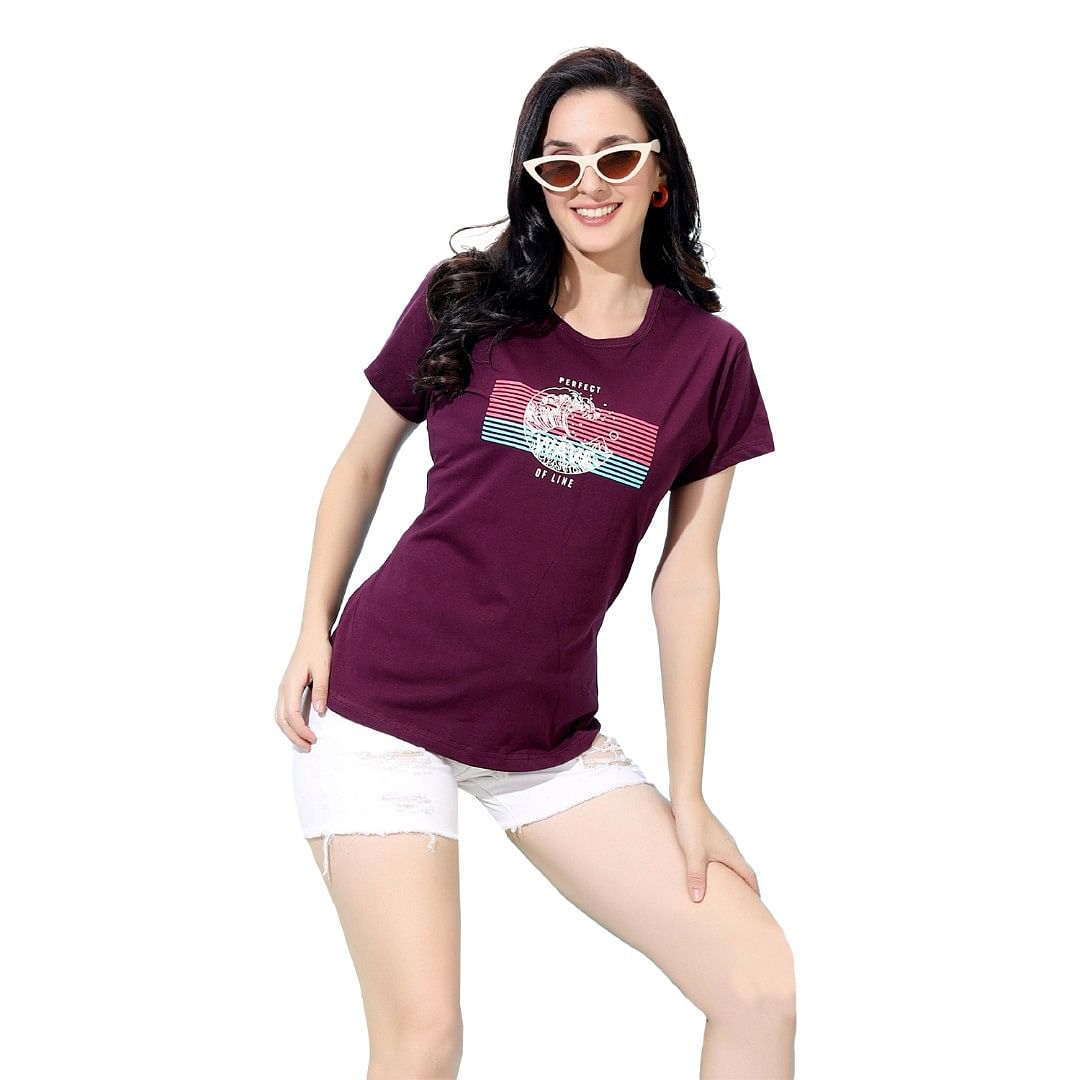 Authenzaa Women T-Shirt  ACWTS051 Bright Maroon 
