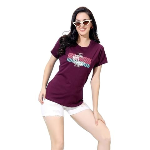 Authenzaa Women T-Shirt  ACWTS051 Bright Maroon 