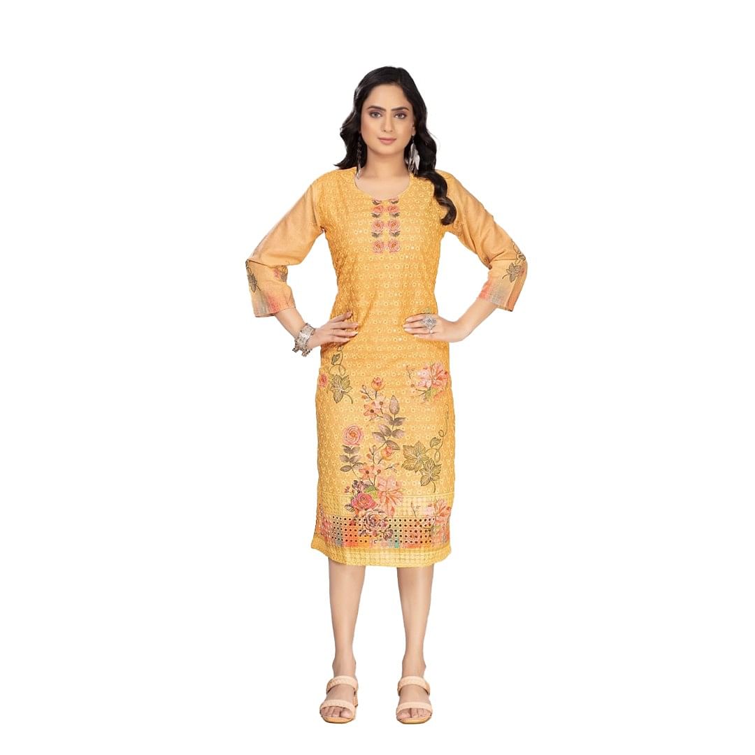 Authenzaa Women Kurti AFKT027 Yellow 