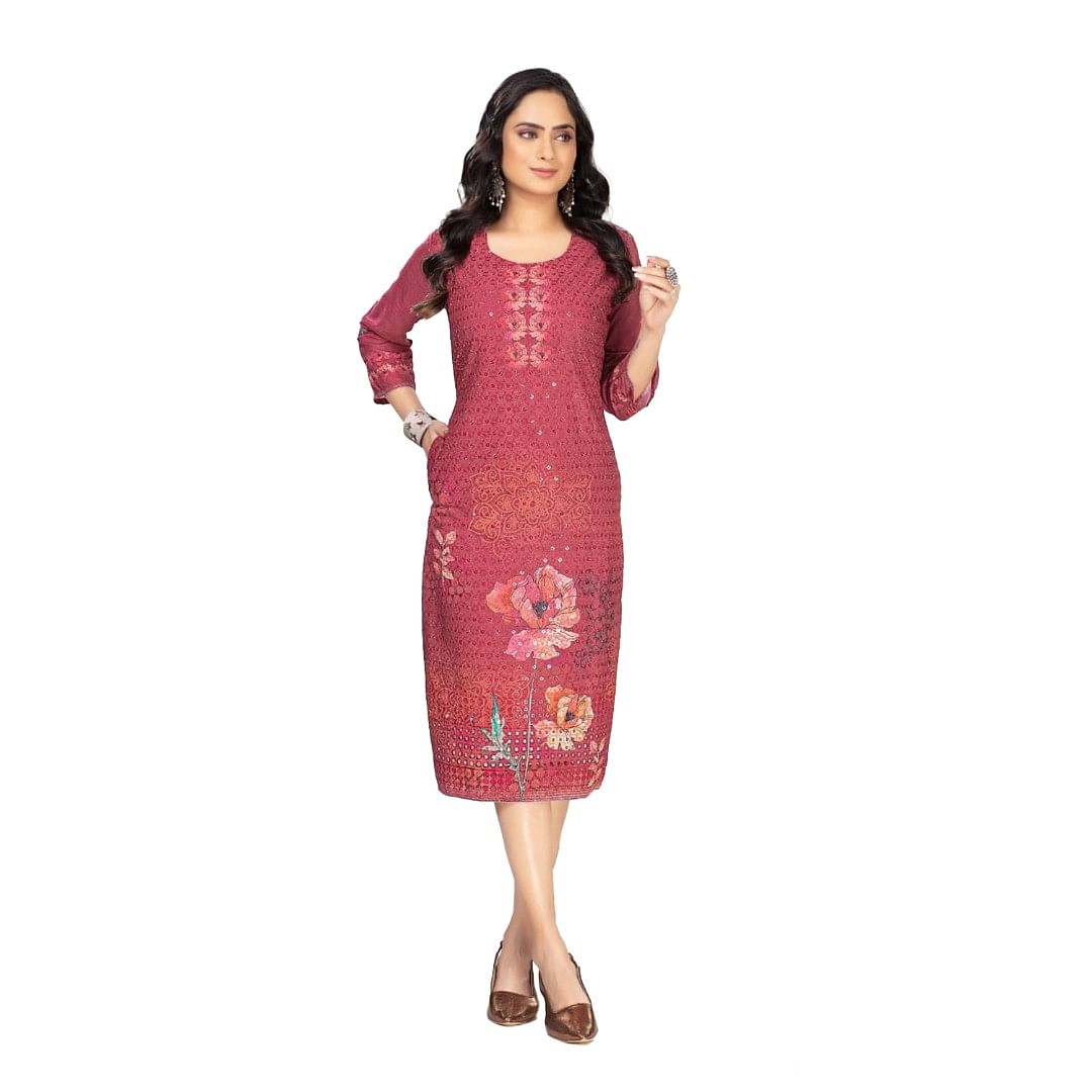 Authenzaa Women Kurti AFKT029 Maroon 
