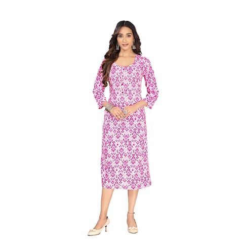 Authenzaa Women Kurti AFKT034 White Maroon 
