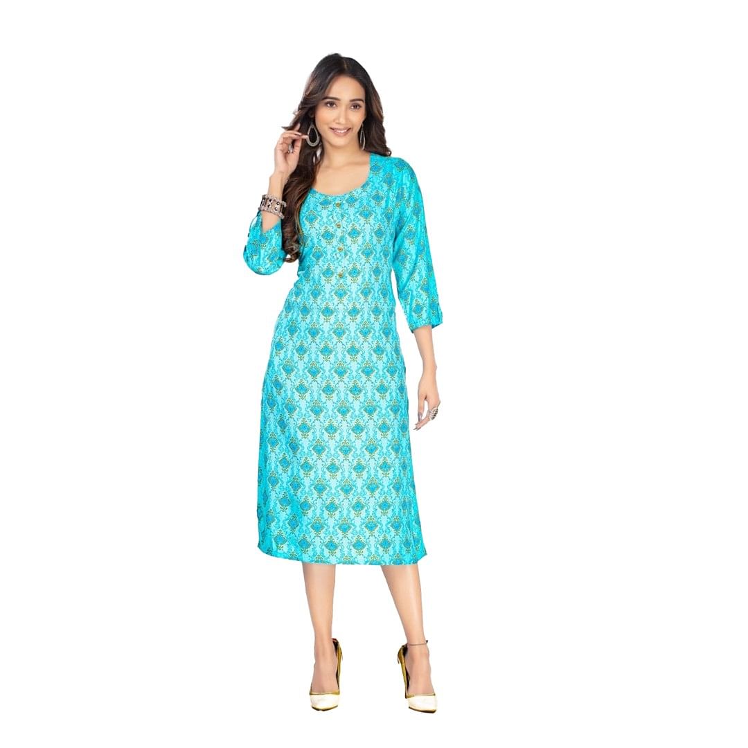 Authenzaa Women Kurti AFKT044 Sky Blue 
