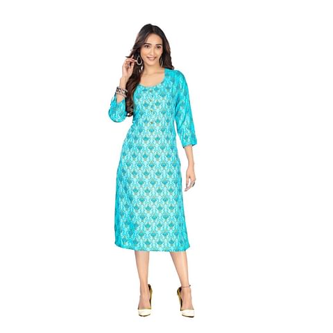Authenzaa Women Kurti AFKT044 Sky Blue 