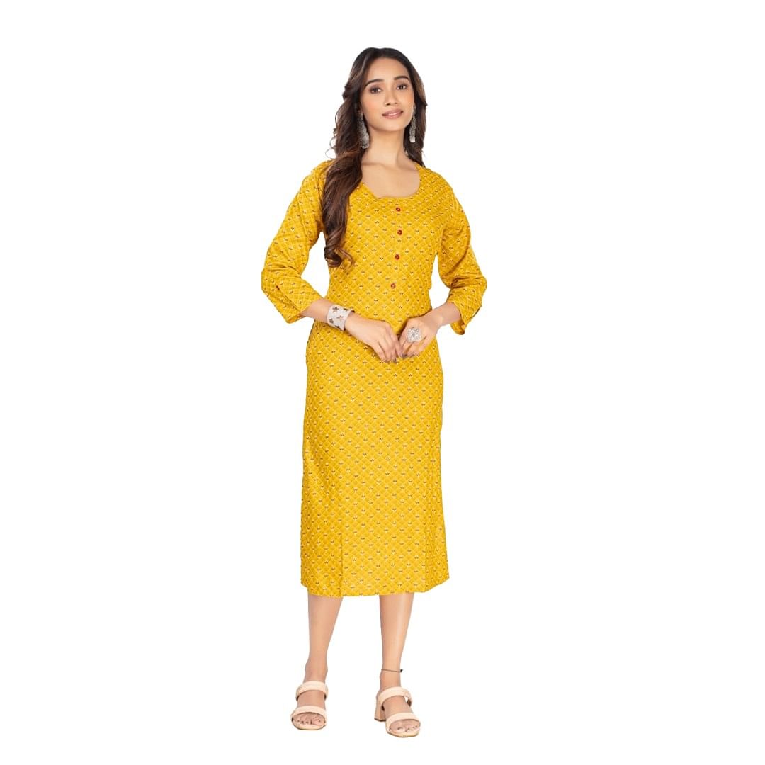 Authenzaa Women Kurti AFKT045 Yellow 