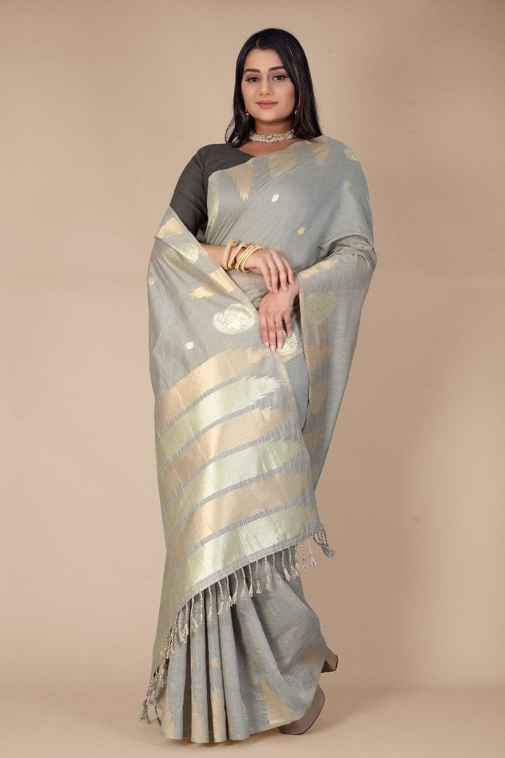 Authenzaa Women Saree YIWS033 Grey 