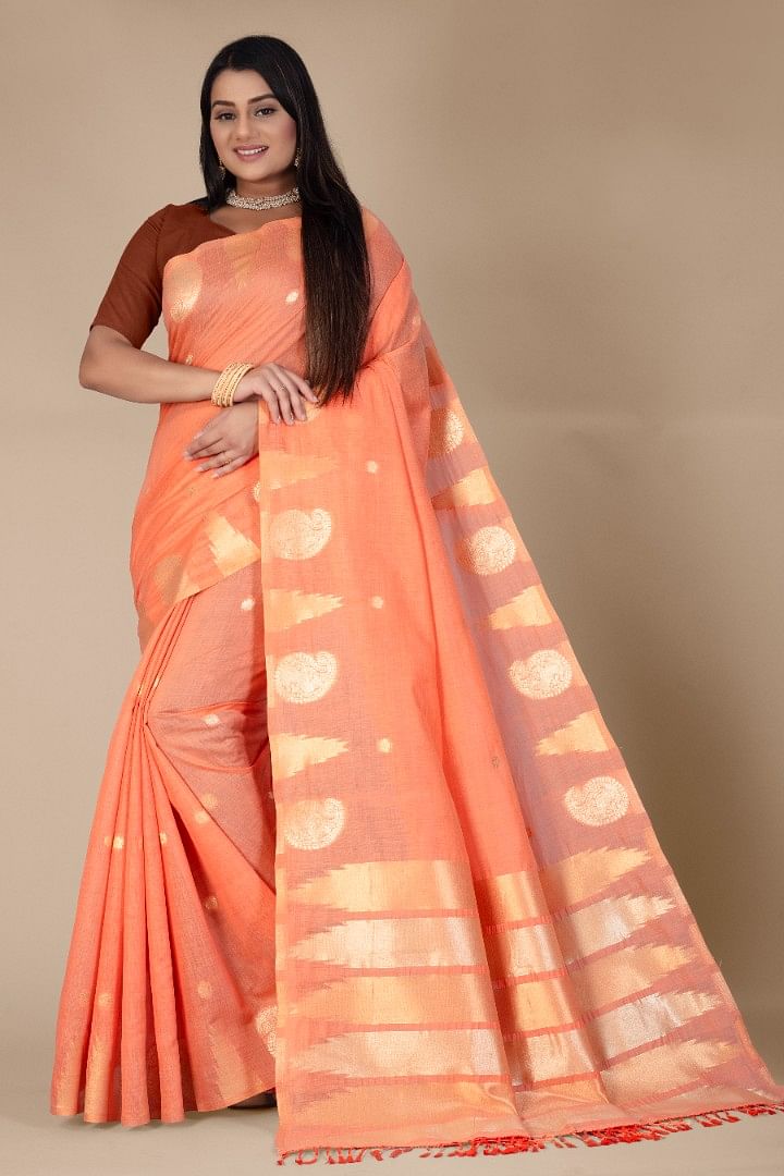 Authenzaa Women Saree YIWS033 Orange 