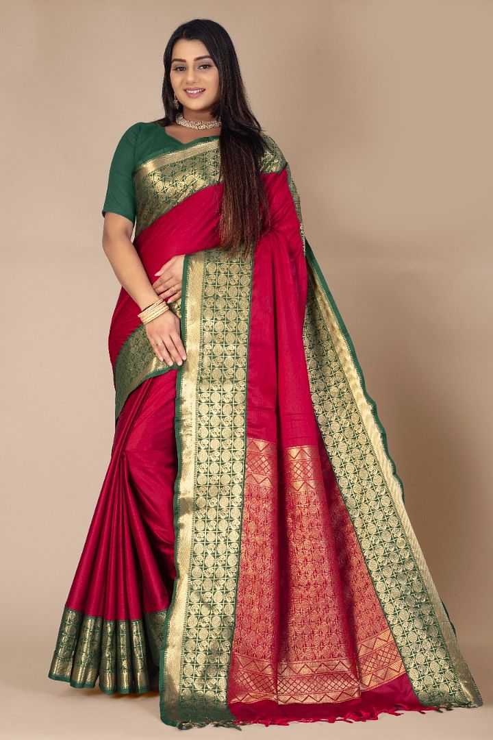 Authenzaa Women Saree YIWS036 Maroon 