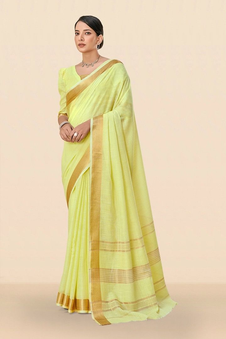 Authenzaa Women Saree YIWS031 Light Yellow