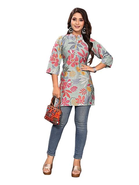 Authenzaa Women Short Kurti SFBKT064 Multi