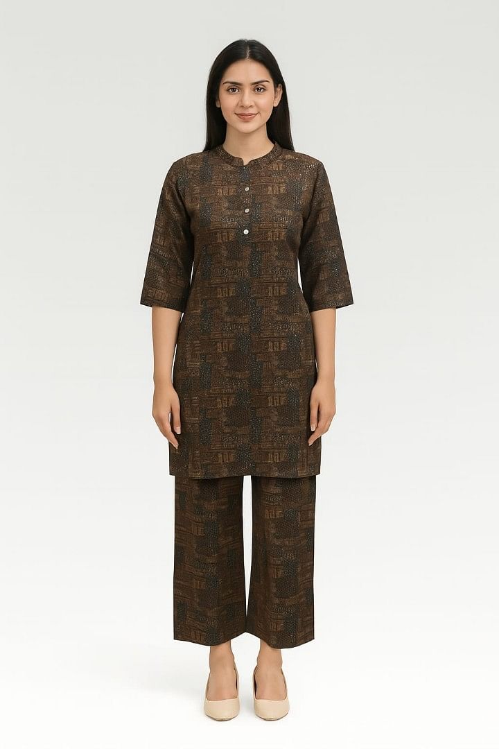 Authenzaa Women Kurti Set SFBKS073 Coffee 