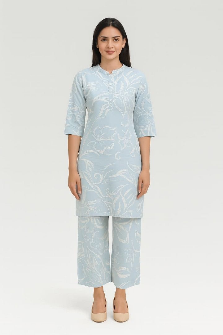 Authenzaa Women Kurti 2 Pcs Set SFBKS074, LT.BLUE, 3XL