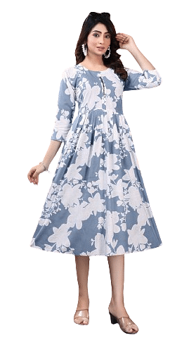 Authenzaa Women Kurti SFBKT053 White Blue 