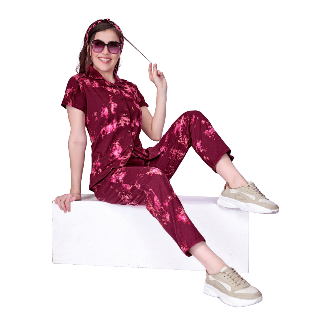 Authenzaa Women 2PC Nighty AC2N102 Maroon