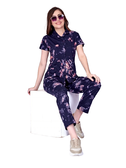 Authenzaa Women 2PC Nighty AC2N103 Navy Blue