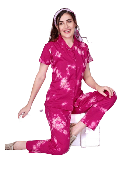 Authenzaa Women 2PC Nighty AC2N104 Dark Pink