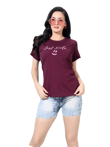Authenzaa Women T-Shirt ACWTS060 Dark Maroon