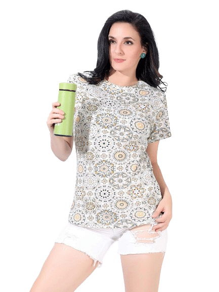Authenzaa Women T-Shirt ACWTS062 Light Cream