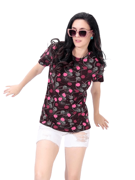 Authenzaa Women T-Shirt ACWTS066 Maroon