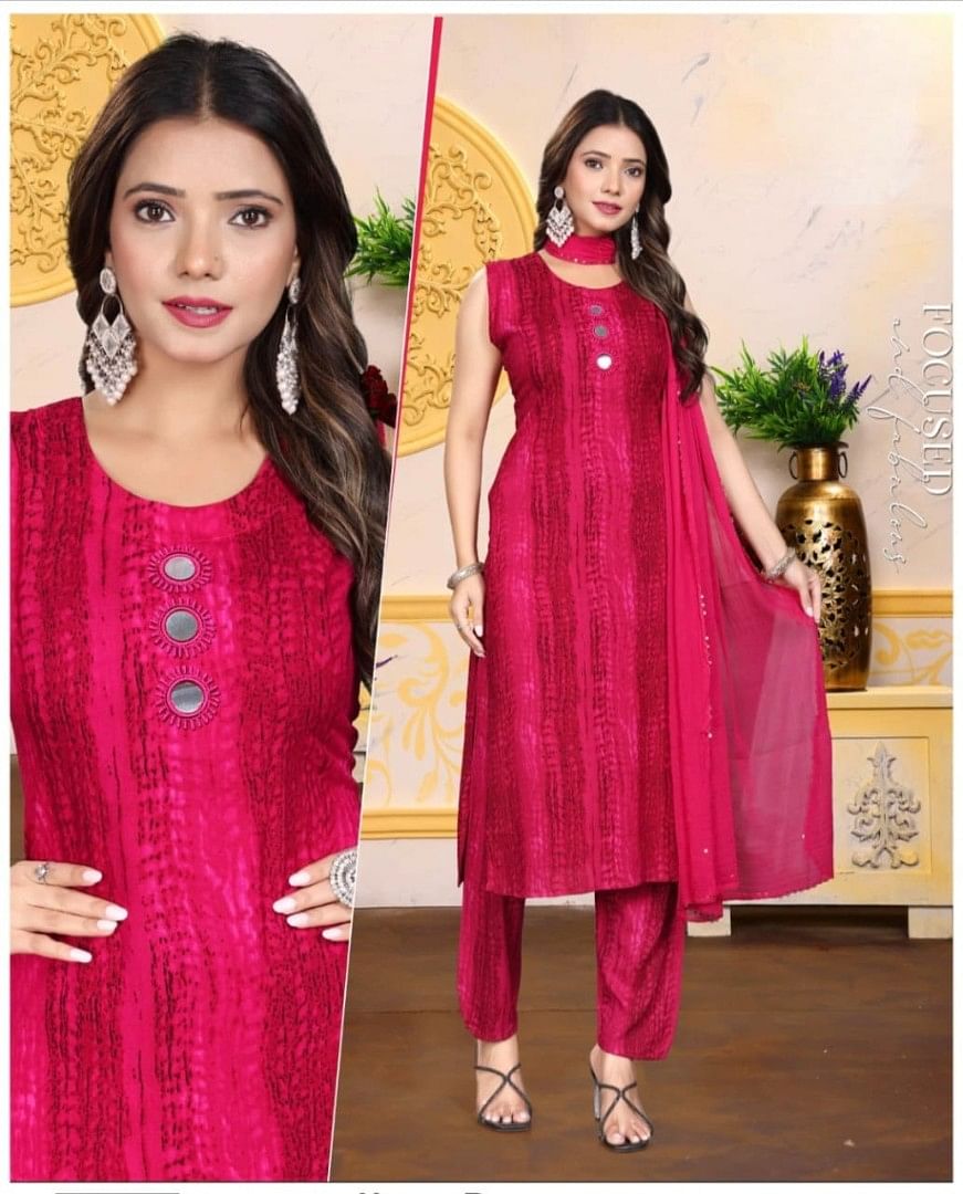Authenzaa Women 3 Pcs Kurti Set SFBKS085 Maroon 