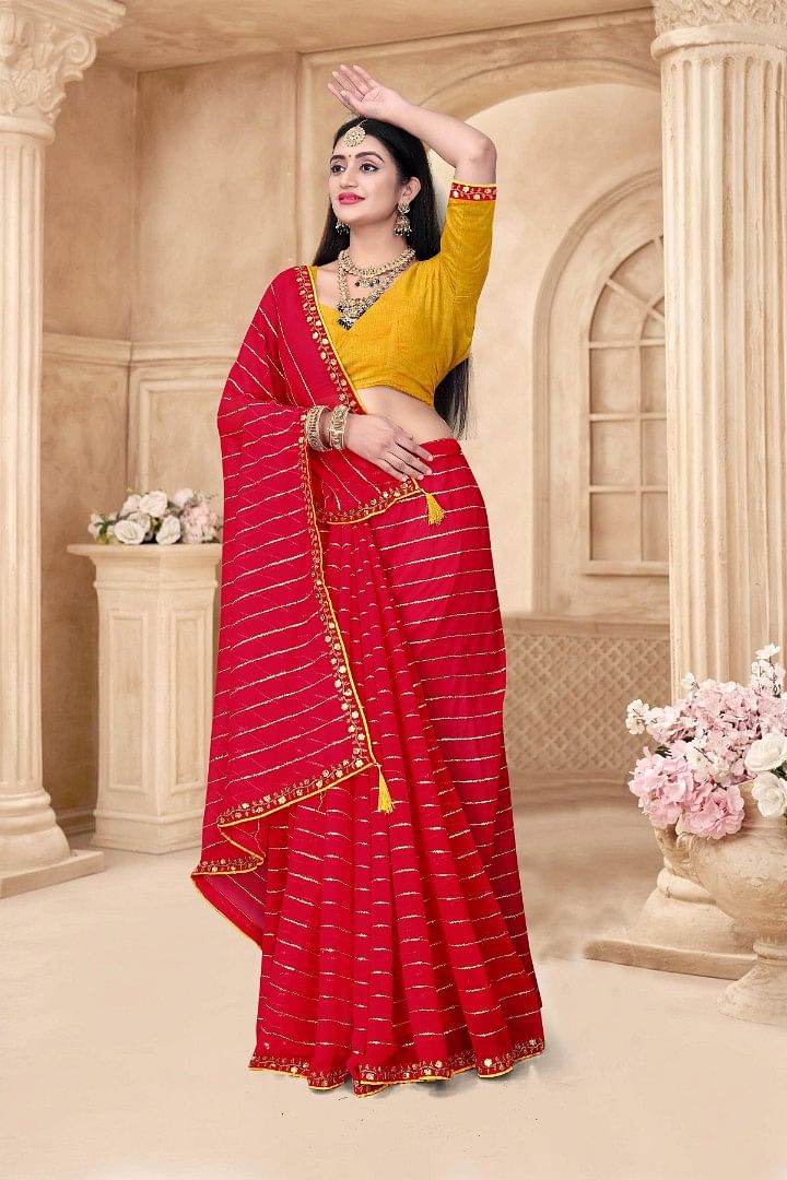 Authenzaa Women Saree ASWS160 Red
