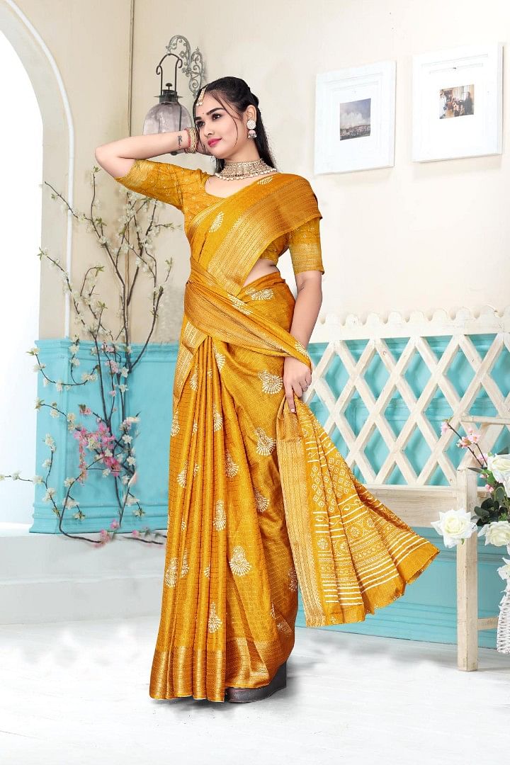Authenzaa Women Saree ASWS163 Yellow