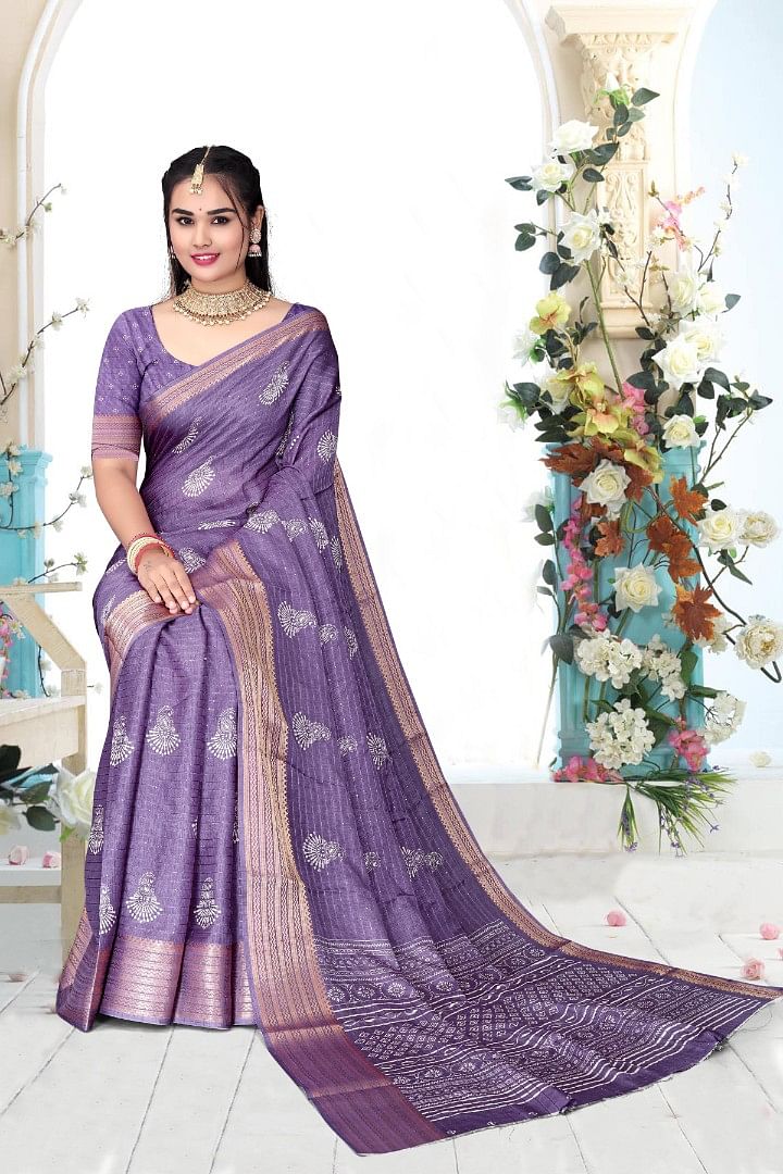 Authenzaa Women Saree ASWS163 Lavender