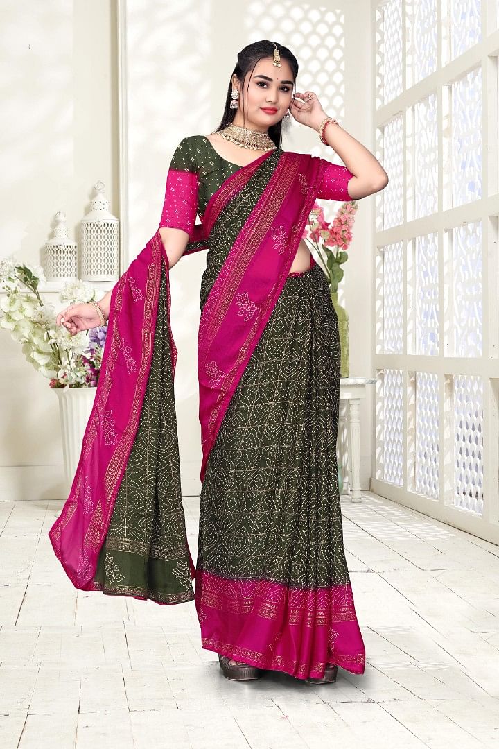 Authenzaa Women Saree ASWS164 MEHANDI 