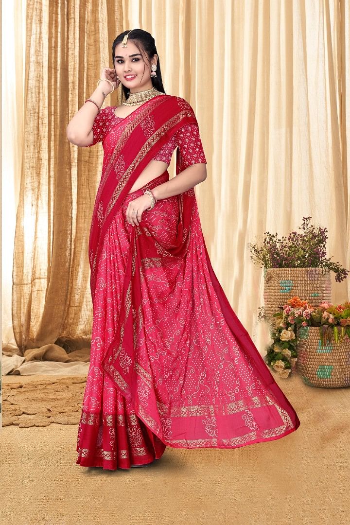 Authenzaa Women Saree ASWS165 Tomato