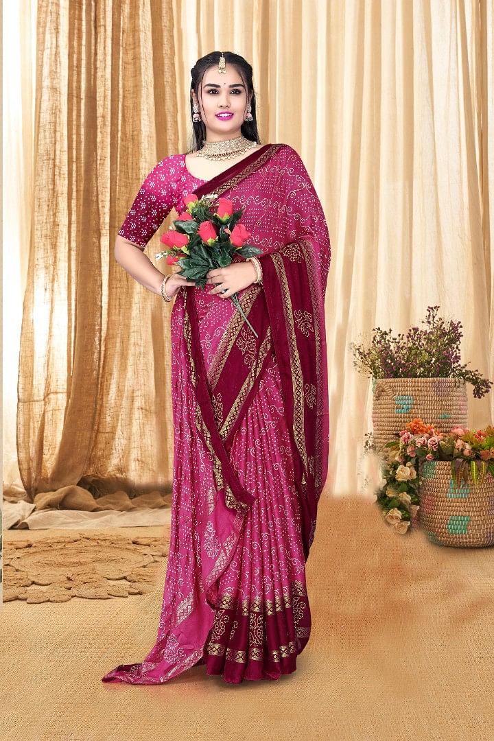 Authenzaa Women Saree ASWS165 Dk.Carrot 