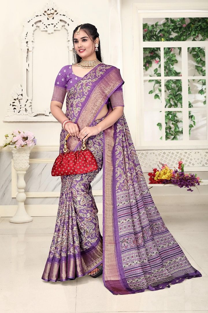 Authenzaa Women Saree ASWS166 Purple