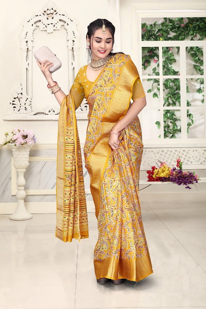 Authenzaa Women Saree ASWS166 Yellow