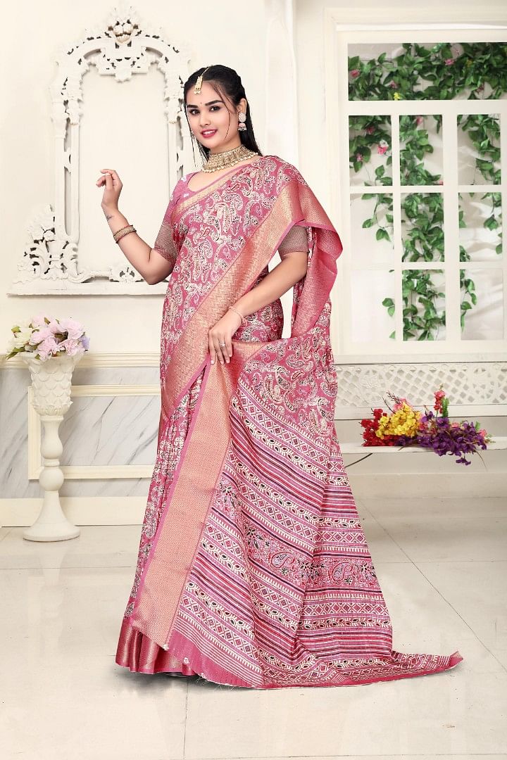 Authenzaa Women Saree ASWS166 Peach