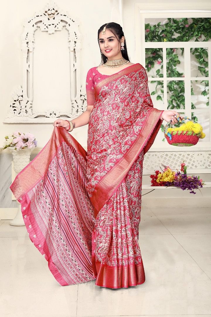 Authenzaa Women Saree ASWS166 CARROT 