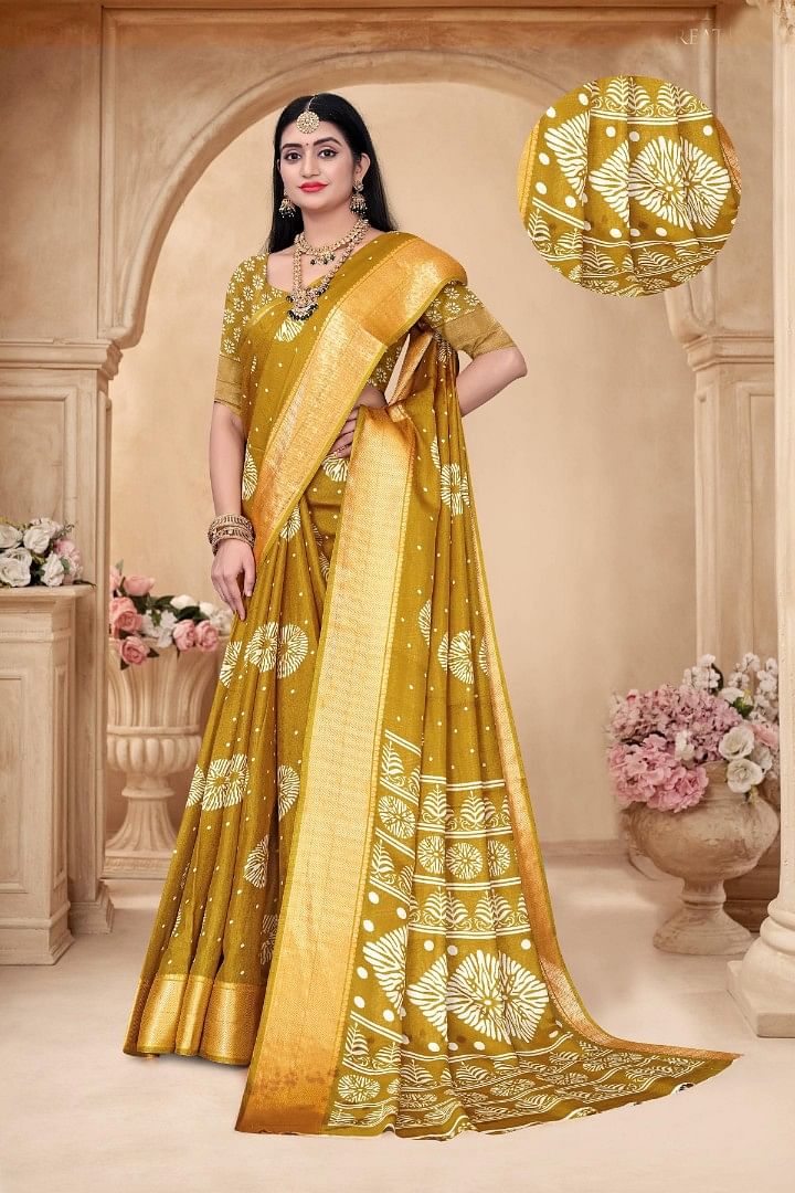 Authenzaa Women Saree ASWS169 Yellow