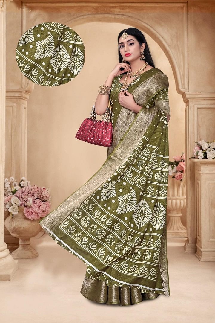 Authenzaa Women Saree ASWS169 MEHANDI 