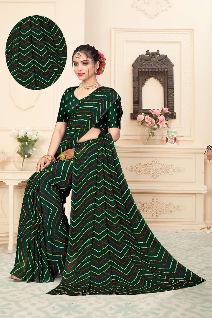 Authenzaa Women Saree ASWS174 Bright Green