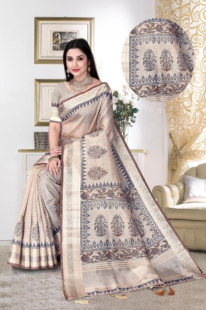 Authenzaa Women Saree ASWS177 TAN 