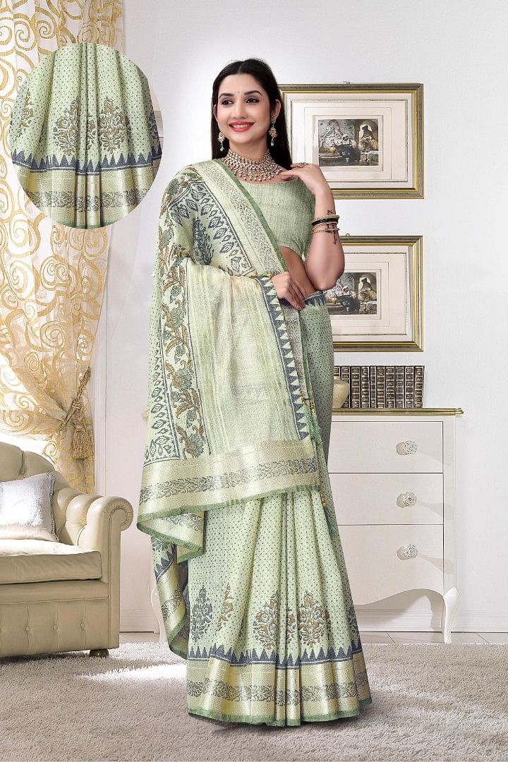 Authenzaa Women Saree ASWS177 Pista