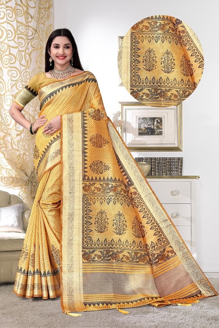 Authenzaa Women Saree ASWS177 Yellow