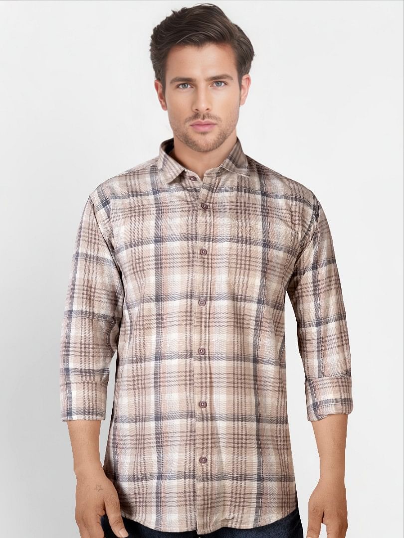 Authenzaa Casual Shirt SFCS202 Beige Checks