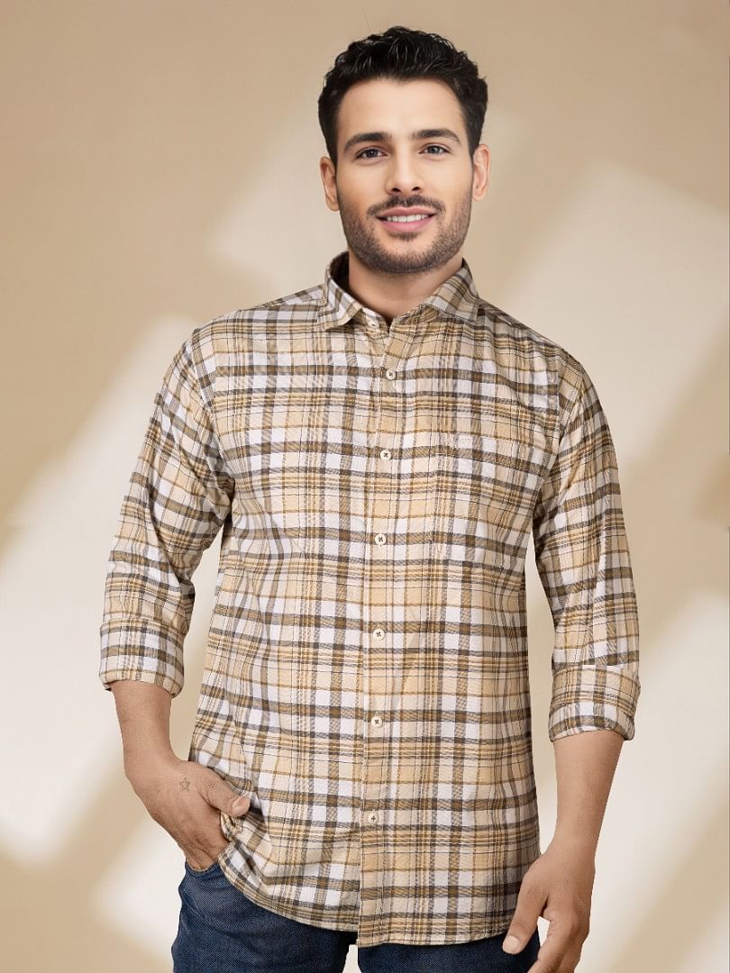 Authenzaa Men Casual Shirt SFCS196 Brown Checks