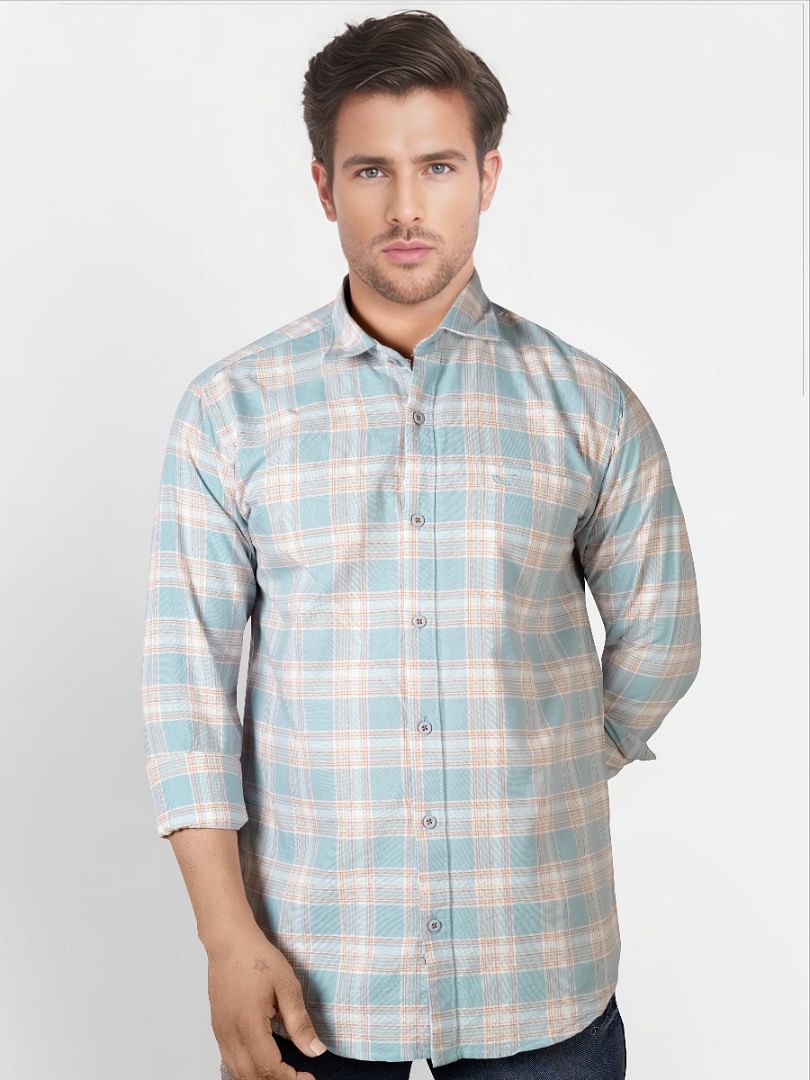 Authenzaa Men Casual Shirt SFCS197 Sky Blue Checks